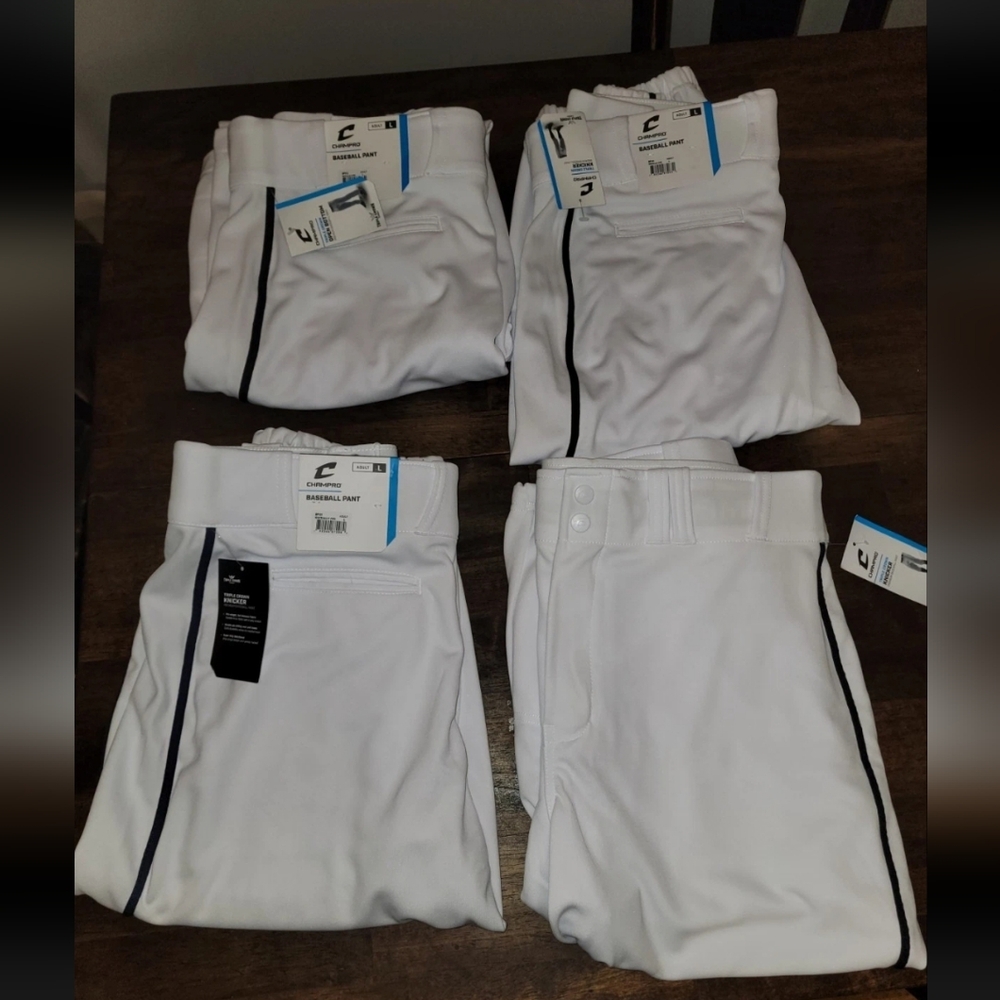 NWT Men's Baseball 4 Pair LOT White Pants with Black Stripe